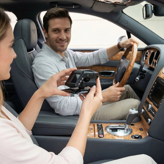 Dashcam voiture avec femme qui la montre à son mari dans automobile