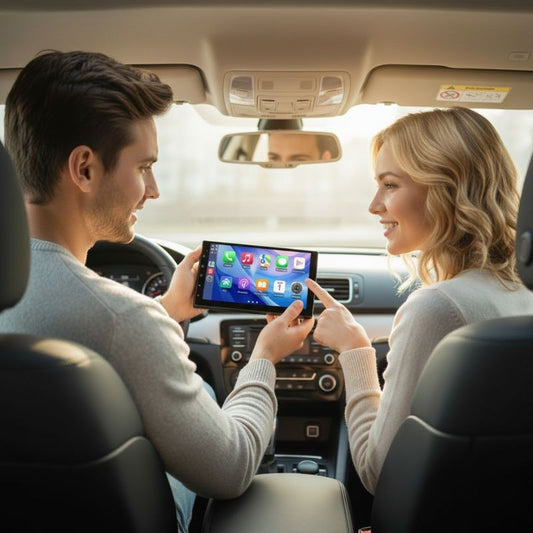 Femme montre Autoradio 2din NexDrive à son marie