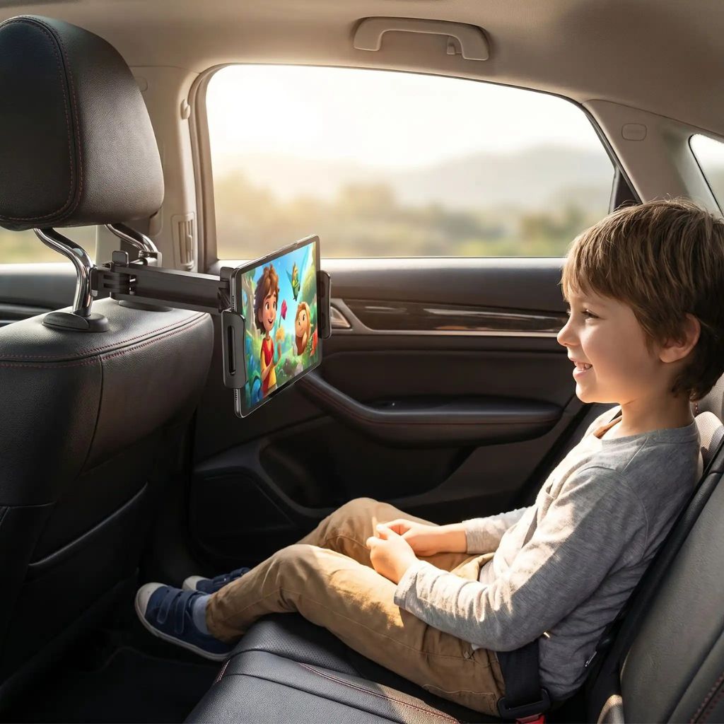 Support tablette voiture avec enfant souriant