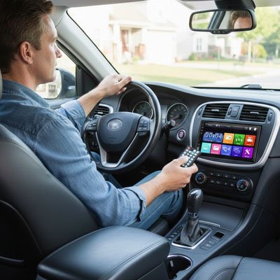 Autoradio bluetooth Pulso avec télécommande et homme au volant