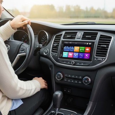 Autoradio bluetooth Pulso dans voiture avec femme au volant