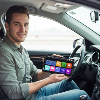 Autoradio bluetooth Pulso présenté par homme dans la voiture