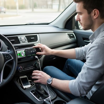 Autoradio Bluetooth Syncro avec homme qui choisi un poste de radio