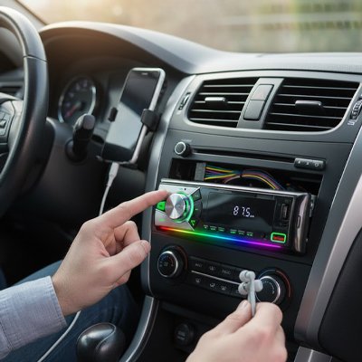 Autoradio Bluetooth Syncro avec personne qui tourne le bouton du volume