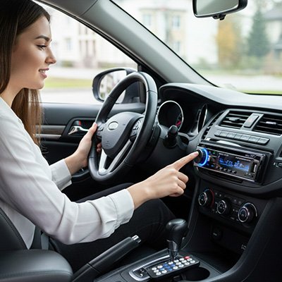 Autoradio SoniX en utilisation avec femme au volant