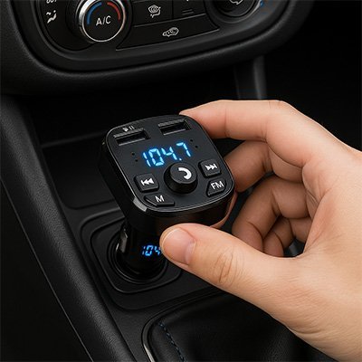 Bluetooth allume cigare tenu par une main dans prise