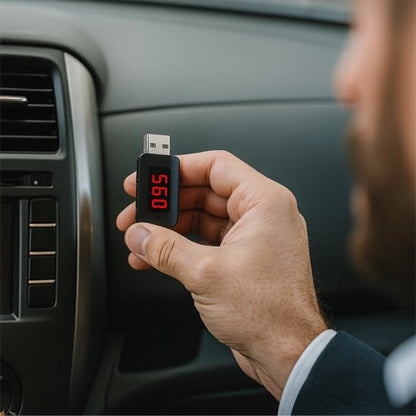 Bluetooth voiture tenu par main d'homme dans voiture