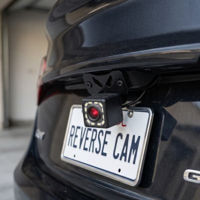 Caméra de recul fixée au-dessus de plaque immatriculation