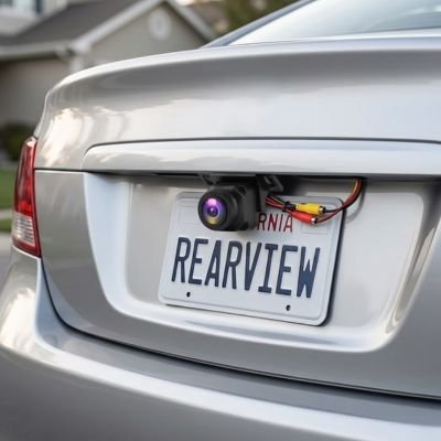 Caméra de recul Reculo fixé au-dessus de la plaque immatriculation