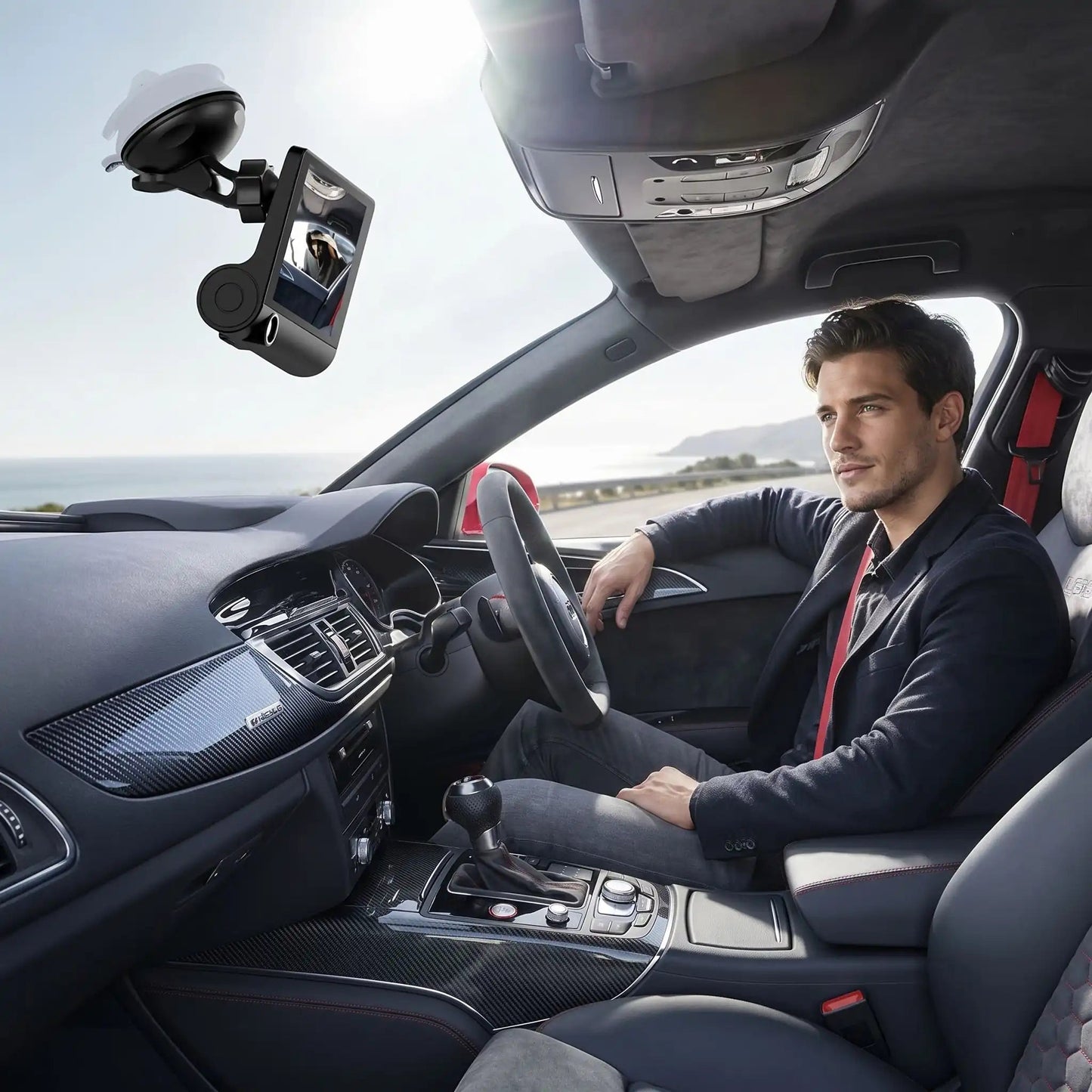 dashcam voiture avec homme au volant