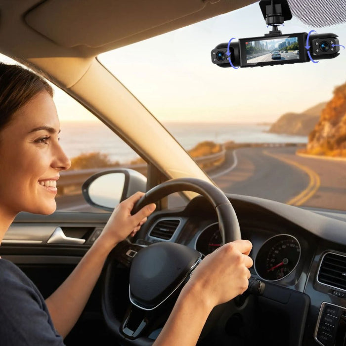 femme au volant avec dashcam 360 degrés