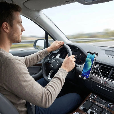 porte tablette voiture sur grille de ventilation avec conducteur