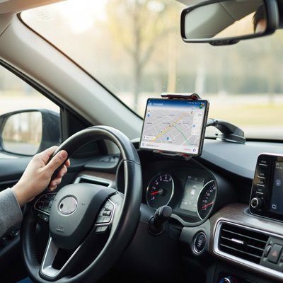 support pour tablette voiture installé derrière le volant sur tableau de bord