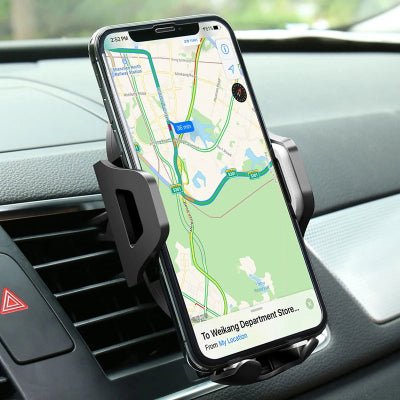 support téléphone voiture en utilisation grille aération gris
