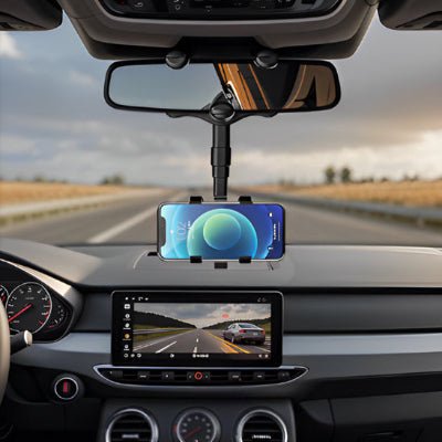 support téléphone voiture dans voiture vue sur la route