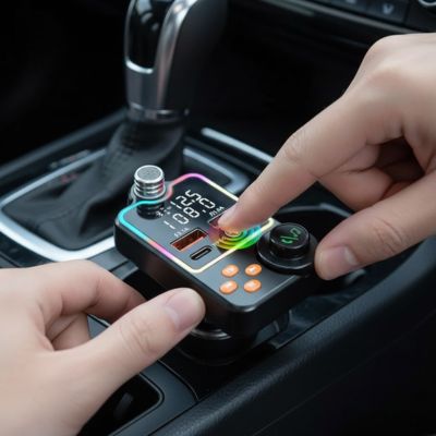 Transmetteur fm bluetooth en utilisation dans voiture
